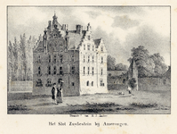 202163 Gezicht op de achter- en de zijgevel van het kasteel Zuilenstein bij Amerongen met rechtsachter het poortgebouw, ...